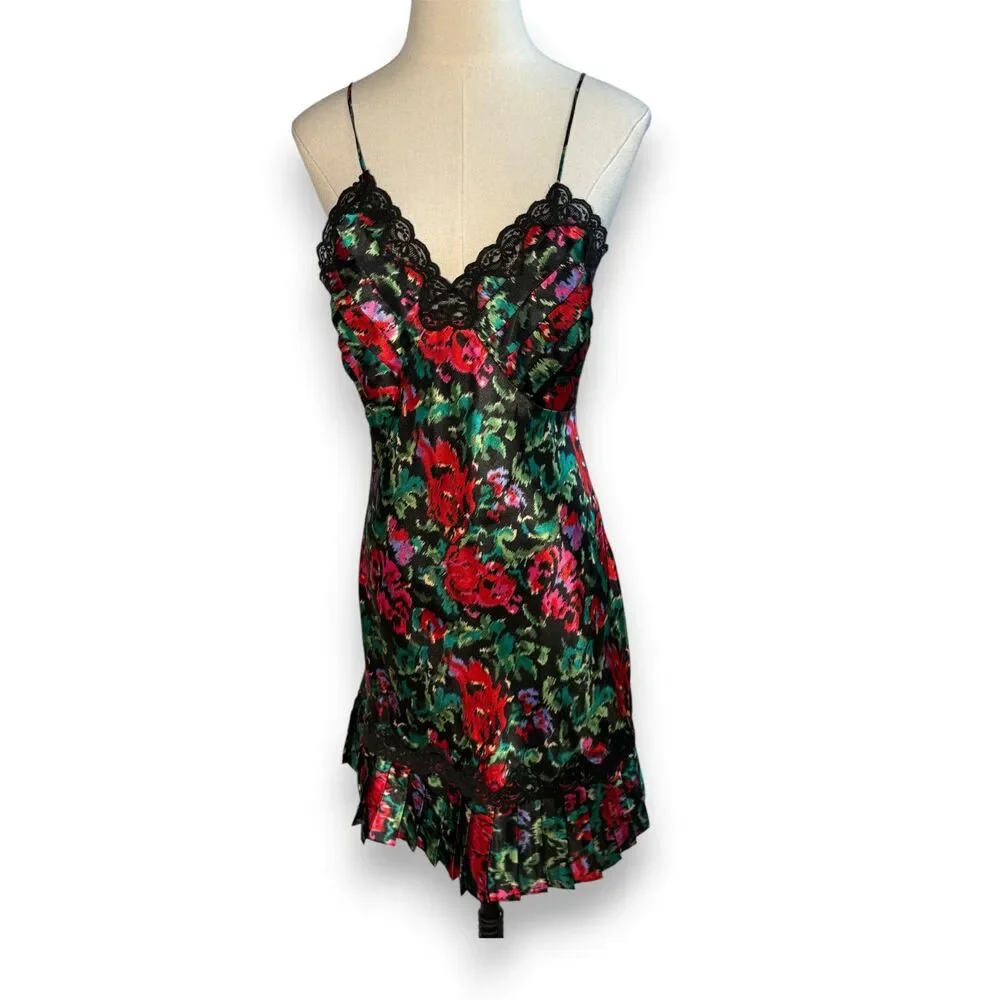 Vintage Victoria's Secret | Gold Label | Black Floral Garden Slip Dress | Sz S